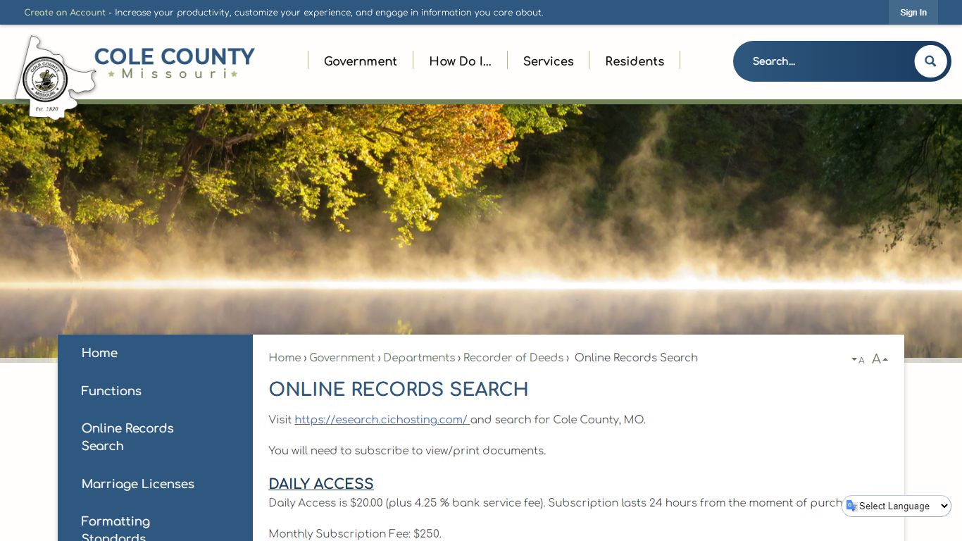 Online Records Search | Cole County, MO