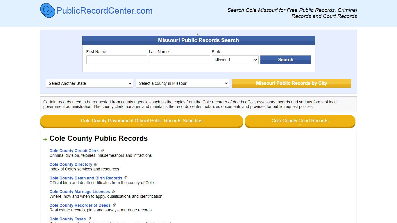 Cole County Missouri Free Public Records - Court Records ...