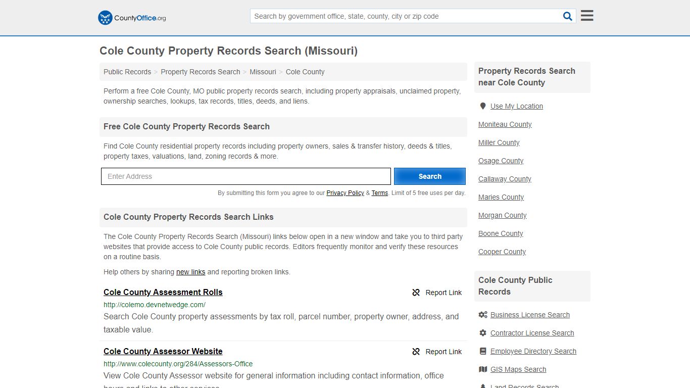 Property Records Search - Cole County, MO (Assessments ...